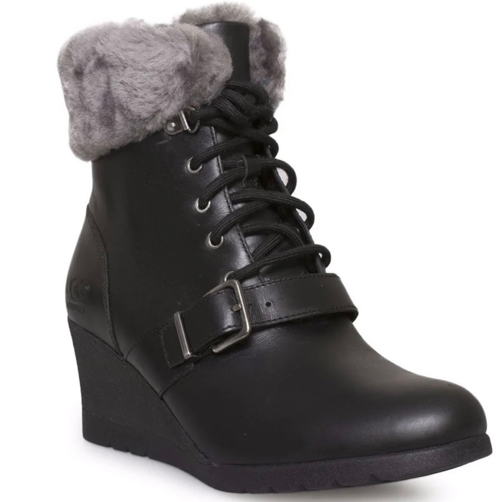 UGG Janney Black Waterproof Leather Boots